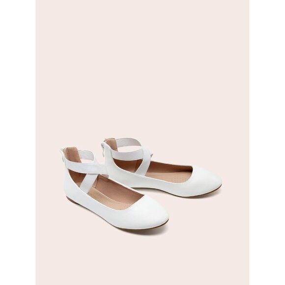 Dream Pairs Women White Faux Suede Flats Comfortable Elastic Ankle Straps Shoes - Picture 5 of 8